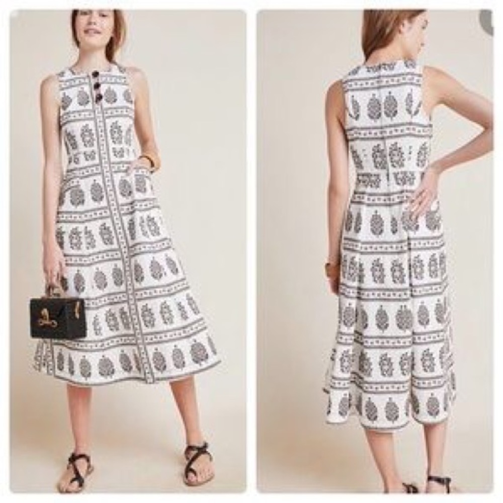 Anthro Woodblock Fit & Flare Midi Dress - NWT